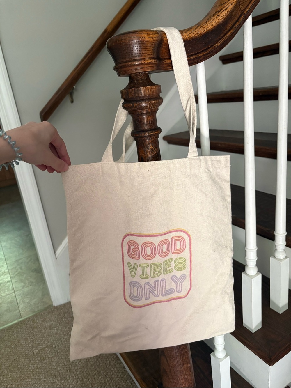 Good Vibes Only Cream Canvas Tote